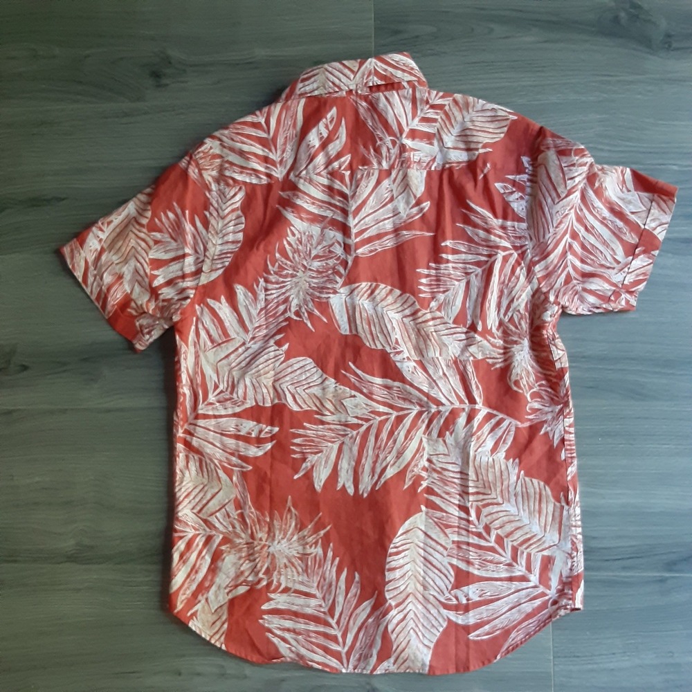 Porter & Ash Mens Orange Tropical Palm Leaf Linen Blend Short Sleeve Shirt M - Picture 7 of 9